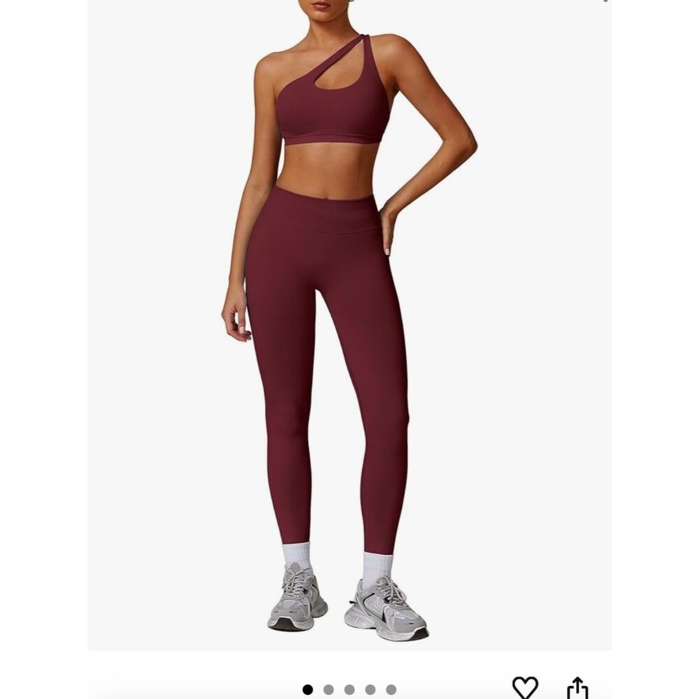 Asymmetric Cutout Sports Bra & High-Waist Leggings Set - Deep Burgundy
